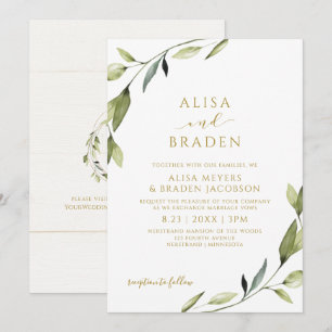 Convite Verde Simples Vinha Elegante Dourado