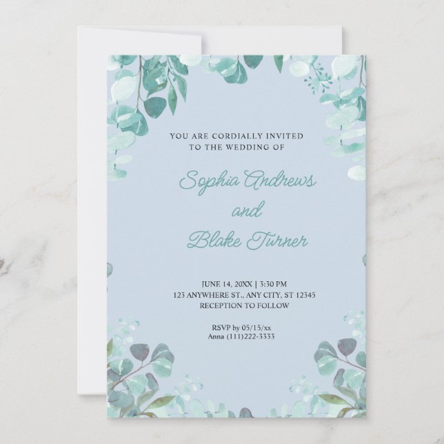 Convite Verde sofisticado moderno enquadrou casamento azul (Frente)