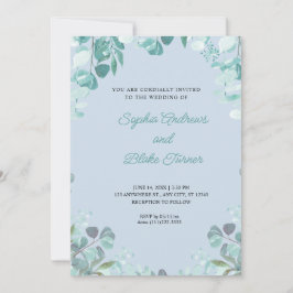 Convite Verde sofisticado moderno enquadrou casamento azul