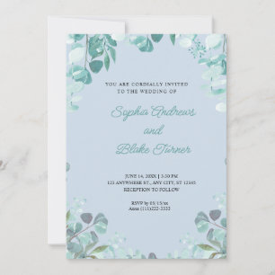 Convite Verde sofisticado moderno enquadrou casamento azul