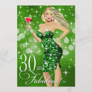 Convite Verde Sparkly Glam do aniversário de 30 anos   da