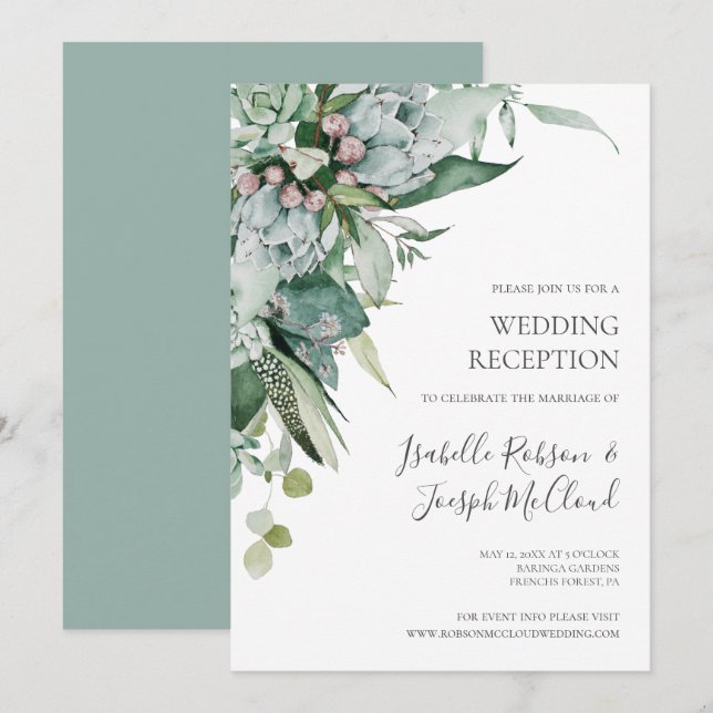 Convite Verde Suculento | Recepção de Casamento em Verde S (Frente/Verso)