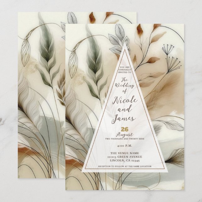 Convite Verde Sutil Botânico Moderno Casamento Boho (Frente/Verso)