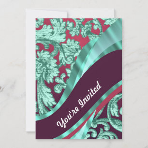 Convite Verde teal e damasco magenta