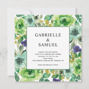 Convite Verde Teal Purple Modern Watercolor Floral