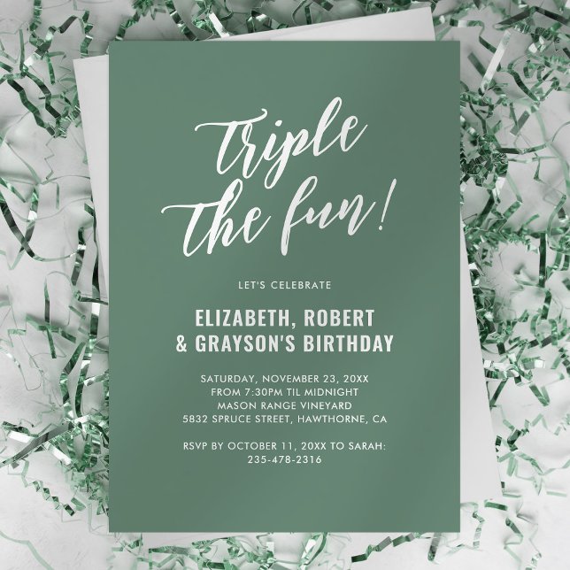 Convite Verde Triplo A Festa de aniversário Comum Divertid (Criador carregado)