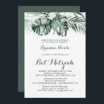 Convite Verde Tropical Branca Bat Mitzvah<br><div class="desc">Este convite de morcego floral branco tropical mitzvah é perfeito para um morcego rústico mitzvah. A design apresenta palmeiras verdes folhas buquês com flores brancas adoráveis.</div>