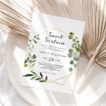 Convite Verde tropical deixa dezesseis Festas de aniversár<br><div class="desc">Este verde tropical deixa um doce convite de aniversário de dezesseis anos é perfeito para uma família simples e amigos se juntam para celebrar o 16º aniversário. A design apresenta lindas folhas verdes pintadas à mão,  enfeitando um quadro geométrico dourado.</div>