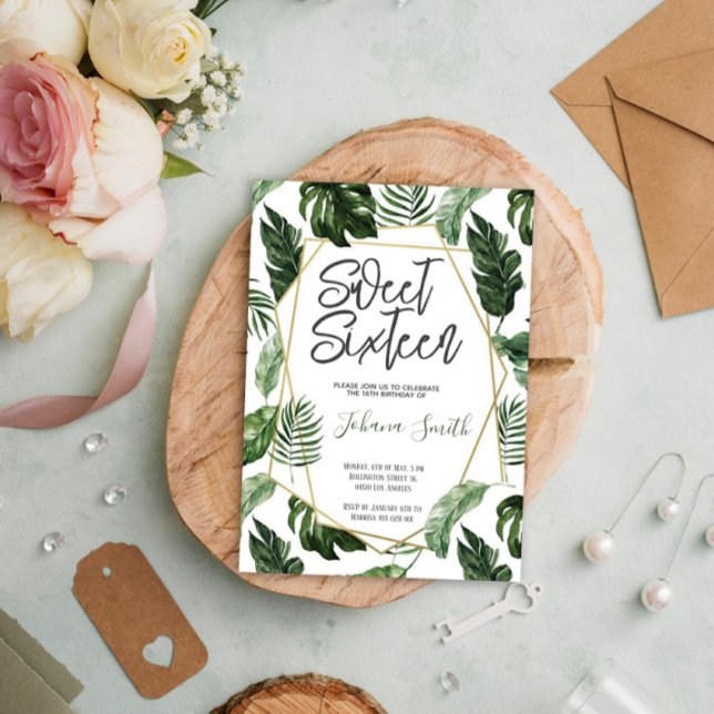 Convite Verde tropical Doce Dezesseis Aniversário (Criador carregado)