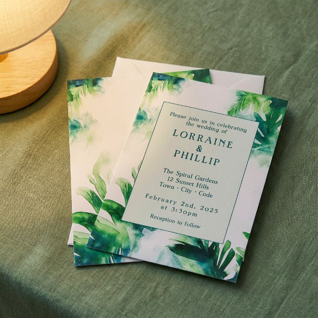 Convite Verde Tropical Elegante Folha Botânica verde (Tropical Greenery Elegant Botanical leafy green Invitation)