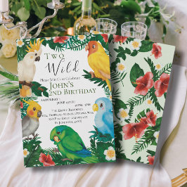 Convite Verde Tropical Papagaios Exóticos Aniversário Selv