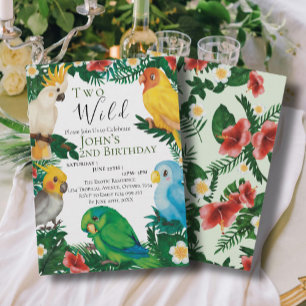 Convite Verde Tropical Papagaios Exóticos Aniversário Selv