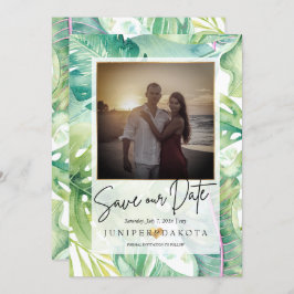 Convite Verde tropical PixDezines Salve nossa Data