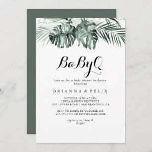 Convite Verde tropical White BabyQ Chá de fraldas Barbecue