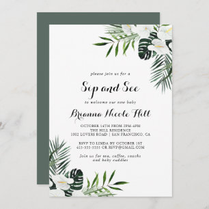 Convite Verde Tropical White Floral Sip and See