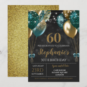 Convite Verde Turquesa Dourado 60º Aniversário