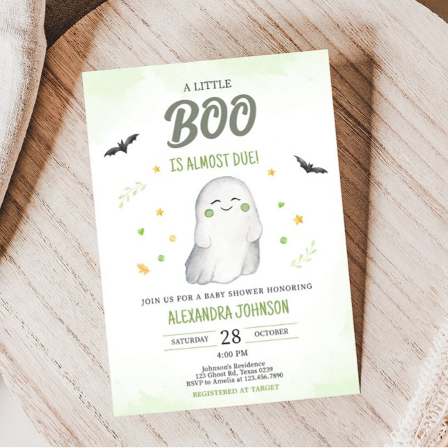 Convite Verde Um Pequeno Chá de fraldas (Green Ghost Halloween Baby Shower Invitation)