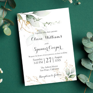 Convite Verde Verde e Dourada Natureza Casamento Floral Ve