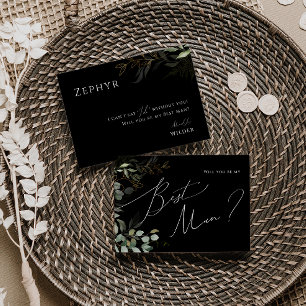 Convite Verde Whimsical Black and Dourado Best Man Card