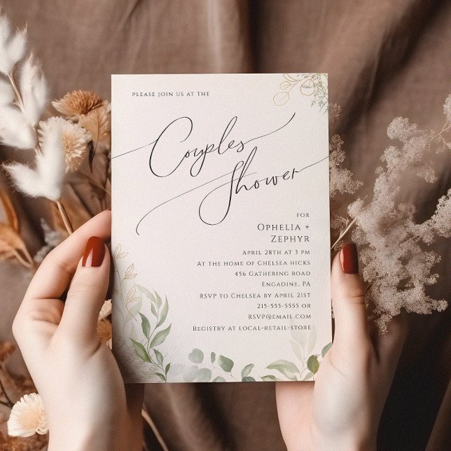 Convite Verde Whimsical e Dourado | CHÁ CASAL (Criador carregado)