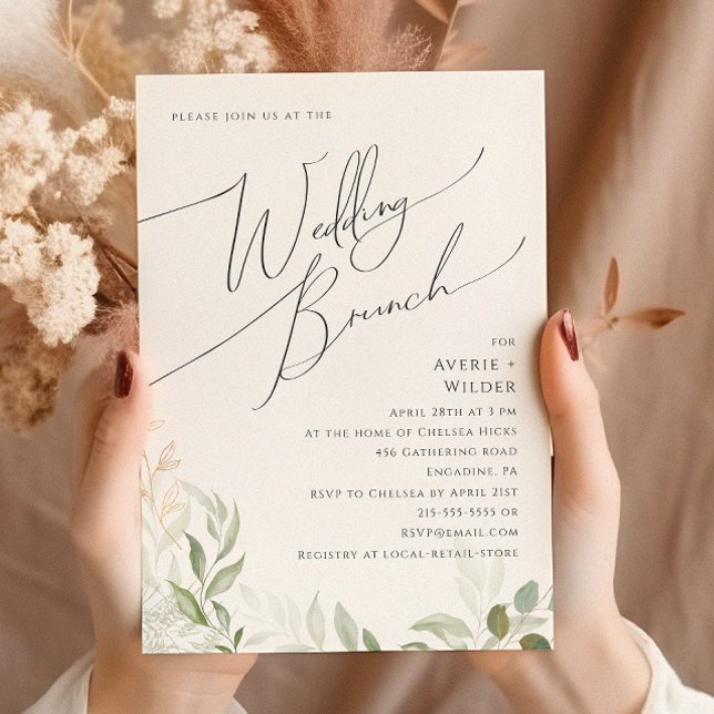 Convite Verde Whimsical e Dourado | Wedding Brunch (Criador carregado)