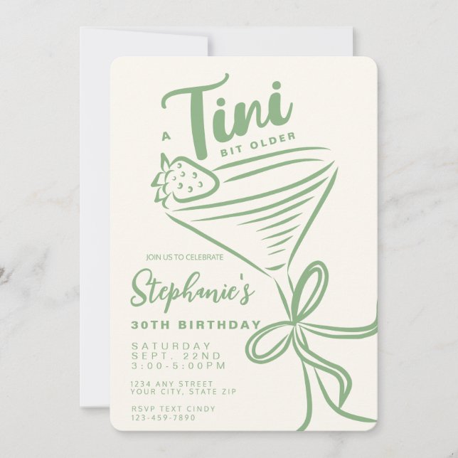 Convite Verde Whimsso Um aniversário de 30 anos Tini Bit A (Frente)