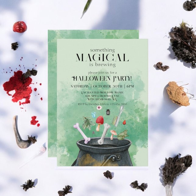 Convite Verdes e Feitiços Bruxas Cauldron Halloween (Criador carregado)