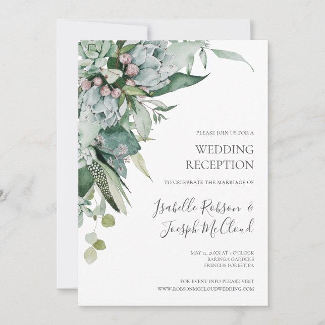 Convite Verdes Suculentos | Recepção de Casamento em Verde (Frente)