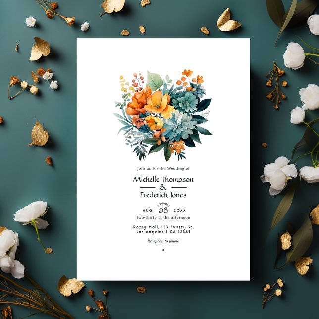 Convite Verdigris e Dourado Casamento Floral (Criador carregado)
