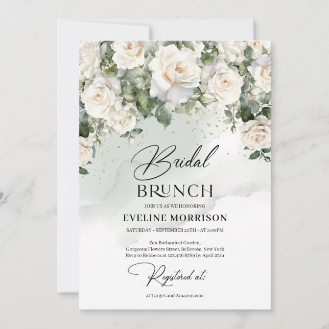 Convite Verduras brancas de vindima, eucalipto, verde e do (Frente)