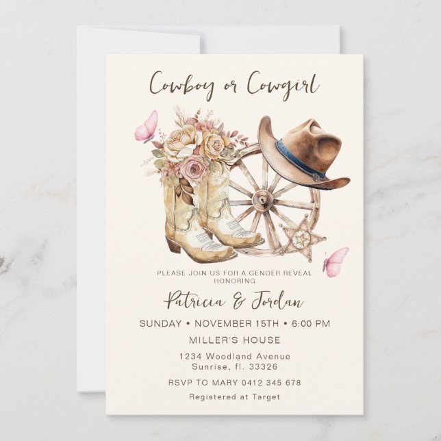 Convite Vereador Ocidental ou Revelação de Gênero de Cowbo (Frente)