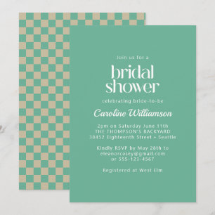 Convite Verificação Estética Retro Xadrez Bridal Shower Em
