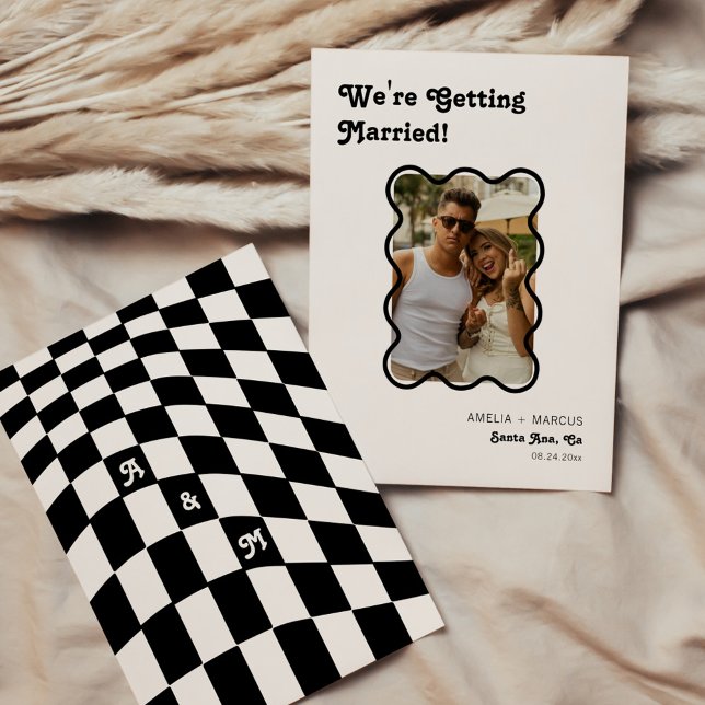 Convite Verificador de Chic Preto Retroativo Guardar a Dat (Criador carregado)