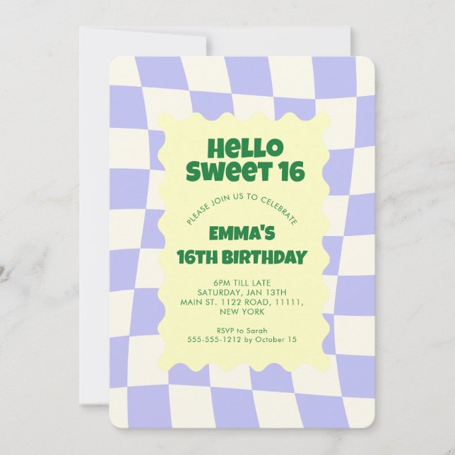 Convite Verificador Roxo de Chuvas Suave 16Festa de aniver (Frente)