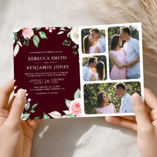 Convite Vermelhão Código QR Floral Rosa Rubor Casamento Bo
