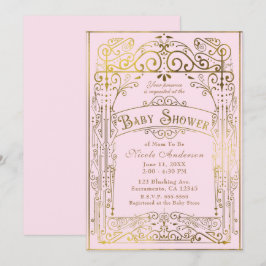 Convite Vermelhidão Rosa & Dourado Chá de Bebê Vintage Vit