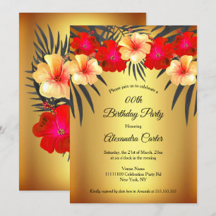 Convite Vermelho Amarelo Dourado Preto Palma Hibisco Festa
