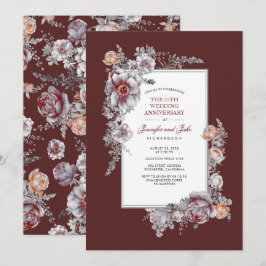 Convite Vermelho Borgonha Casamento Vintage Floral Anivers