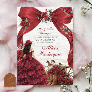 Convite Vermelho Borgonha Laço Coquete Charra Quinceanera