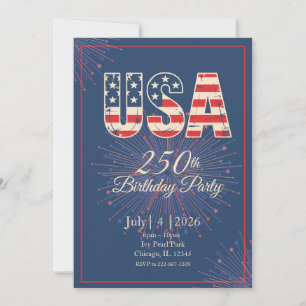 Convite Vermelho Branco Azul EUA 250º aniversário 4 de jul