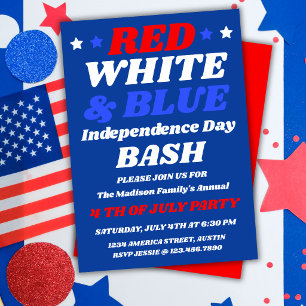 Convite Vermelho Branco Azul   Festa do Dia da Independênc