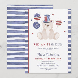 Convite Vermelho Branco & Devido Urso de Pelúcia Patriótic