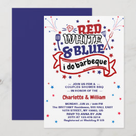 Convite Vermelho Branco e Azul eu faço churrasco Casal chá