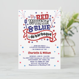 Convite Vermelho Branco e Azul eu faço churrasco Casal chá