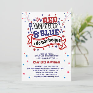 Convite Vermelho Branco e Azul eu faço churrasco Casal chá