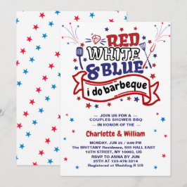 Convite Vermelho Branco e Azul eu faço Churrasco Casal Chu