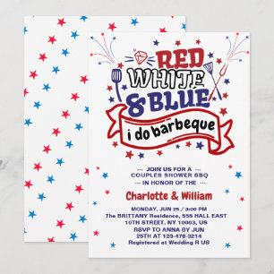 Convite Vermelho Branco e Azul eu faço Churrasco Casal Chu