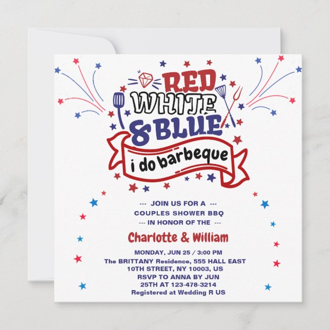 Convite Vermelho Branco e Azul eu faço Churrasco Casal Chu (Frente)