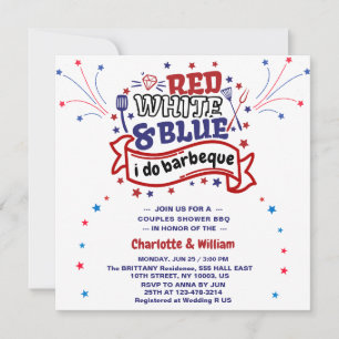 Convite Vermelho Branco e Azul eu faço Churrasco Casal Chu