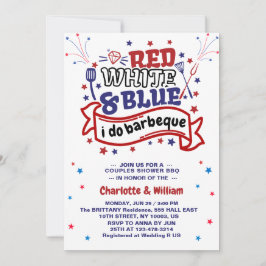 Convite Vermelho Branco e Azul eu faço churrasco Casal Chu